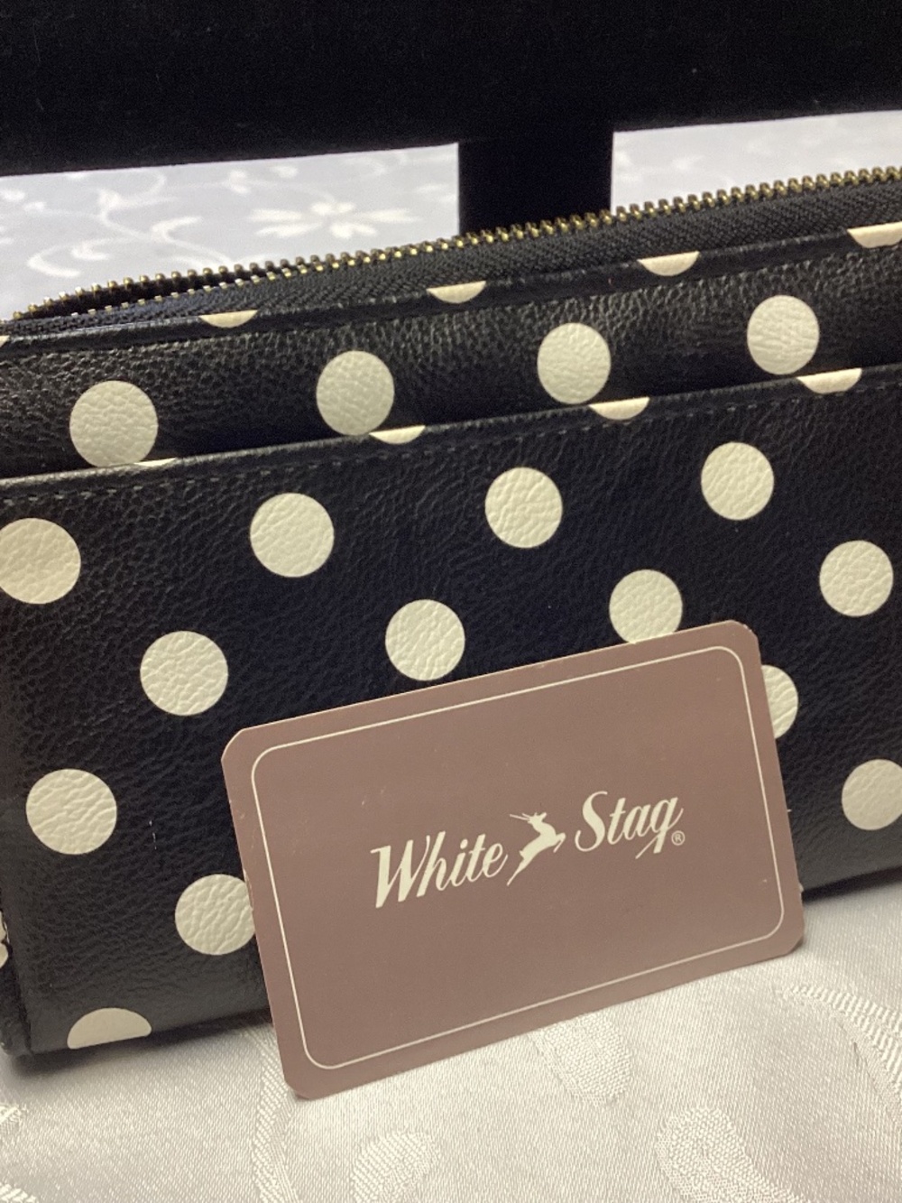 White Stag black and white polkadot wallet vintage